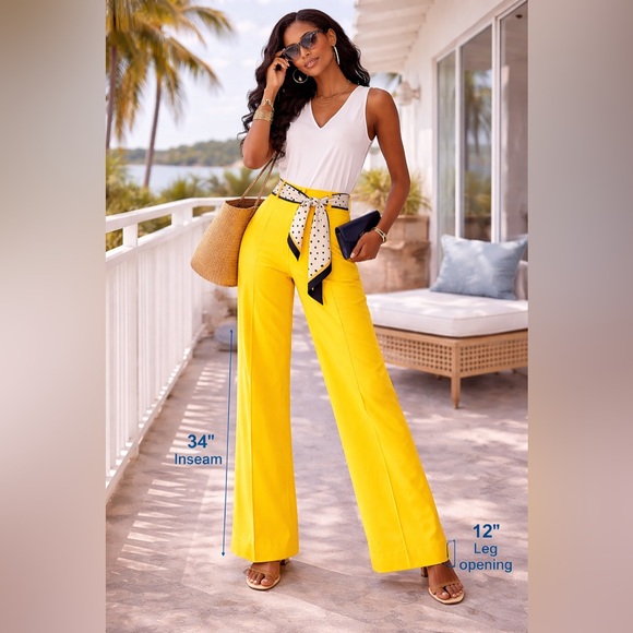 INDUYCO Pants - Vtg,NWT,INDUYCO Spain,Vibrant Pant,Sunshine Yellow,High-Waist,Long Lngth,Size 12